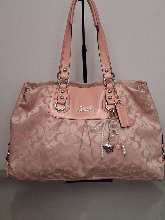 Coach Handbags - Coach Pink Signature Monogram Tote with Charm